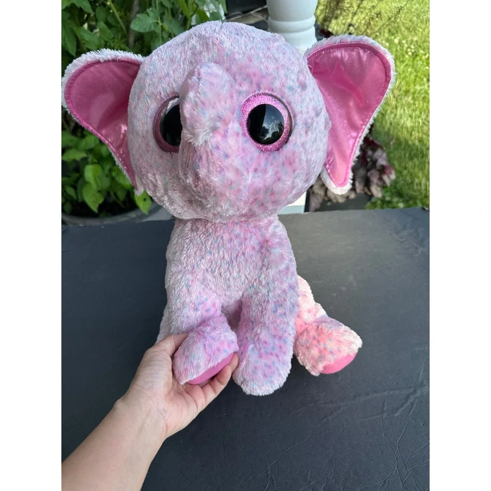 Ty Beanie Boos Ellie Pink Elephant Plush Medium 13 inch Glitter Eyes Stuffed Toy